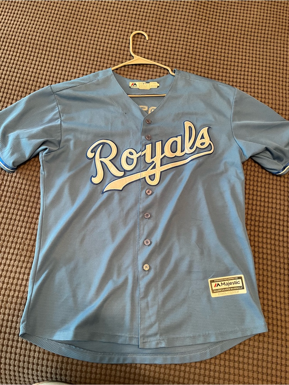 Majestic Light Blue Royals Button-Front Baseball Jersey